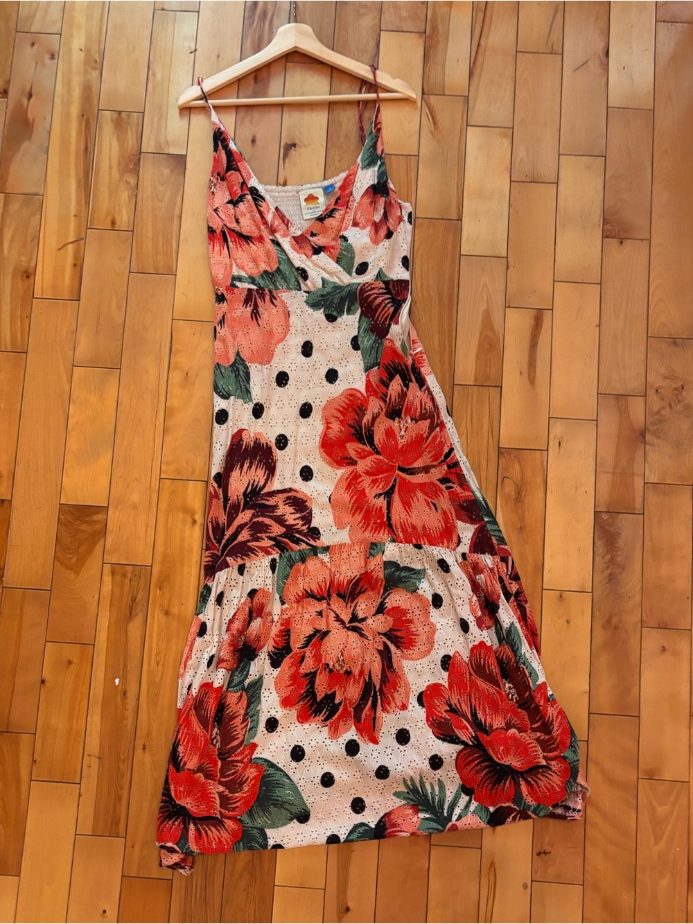 FARM RIO Anthropologie Riviera Eyelet Maxi Dress - Floral Slip Midi Dress
